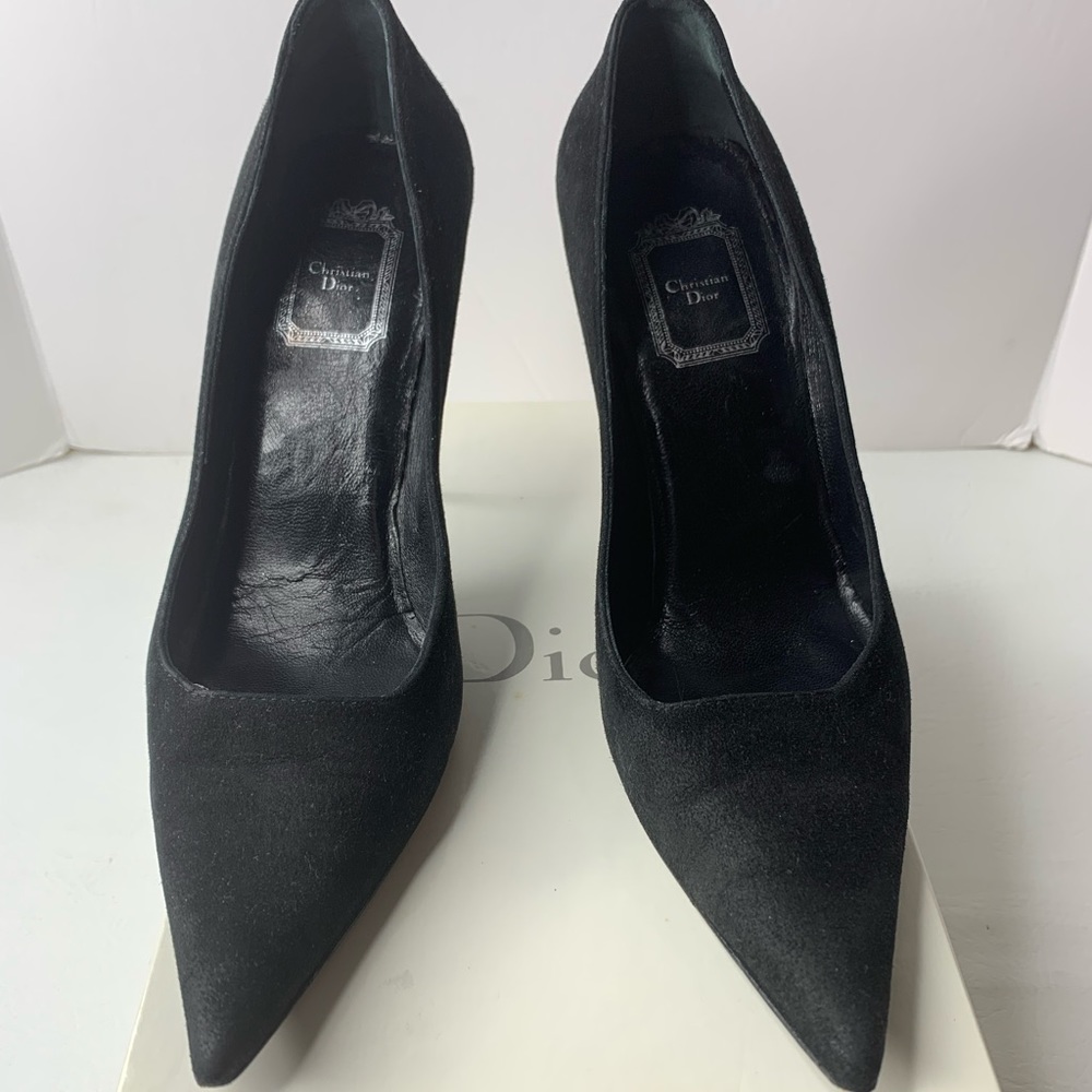Christian Dior black suede pointed heels pumps size 38 /8